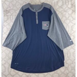 Nike New England Patriots Dri-FIT Henley Shirt Mens XXL Navy Gray 747468-419